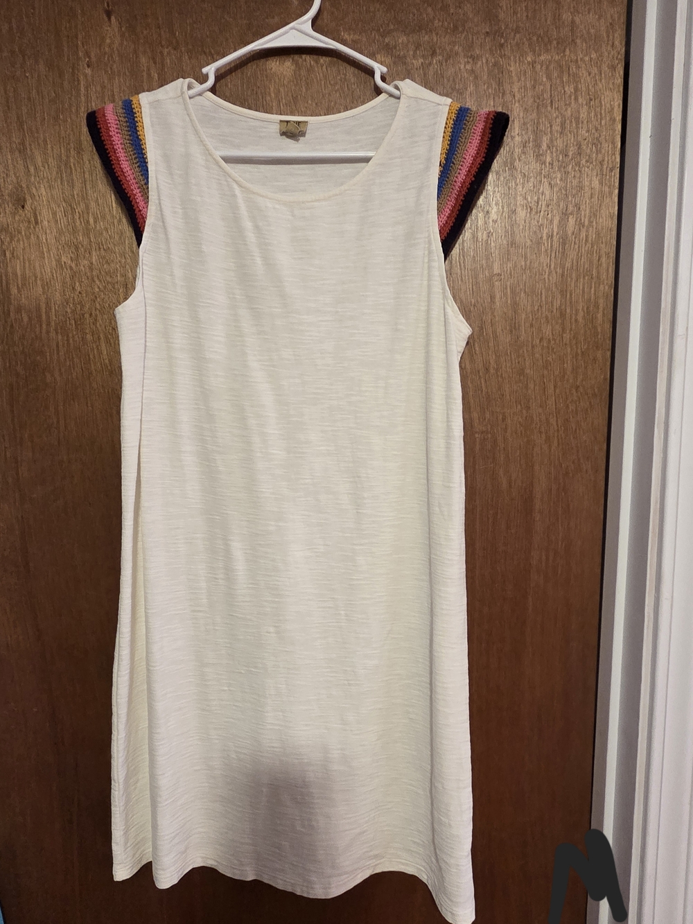 True Craft Cream Midi Dress with Multicolor Crochet Cap Sleeves